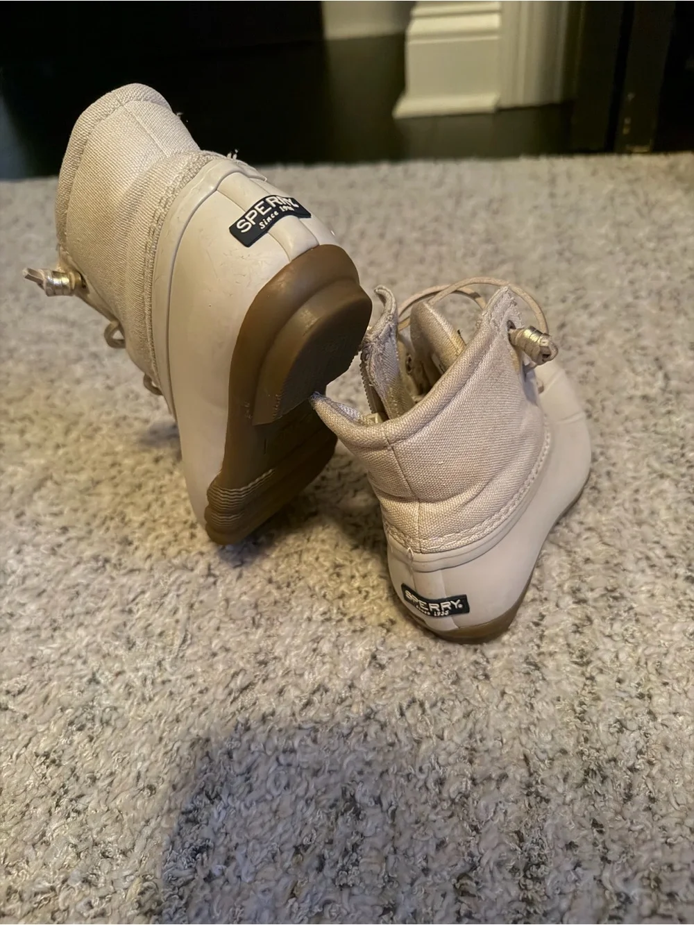 Sperry Kids Cream & Tan Waterproof Duck Boots Euc size 10 little girls